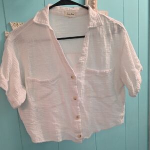 Love Notes White Crop Button-Up Women's Top